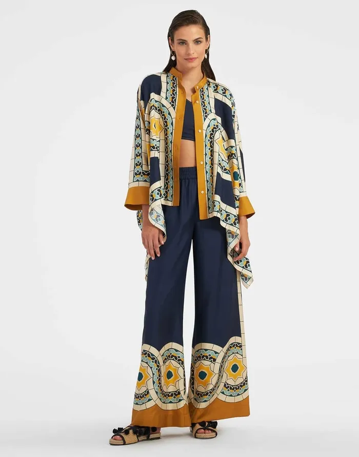 La Doublej Palazzo Pants Mudejar Place Blue In Silk Twill Women Shorts and Pants La Doublej Palazzo Pants Mudejar Place Blue In Silk Twill Women Shorts and Pants