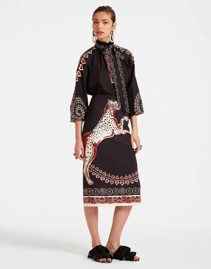 La Doublej Pencil Skirt Gattopardo Place Black In Envers Satin Women Skirts