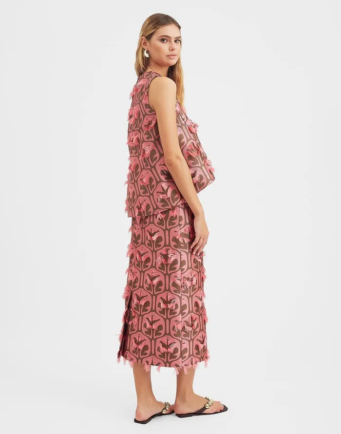 La Doublej Pencil Skirt Grove KakiPink In Jacquard Women Skirts