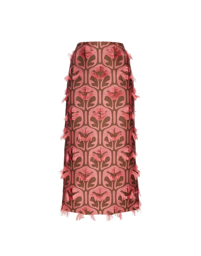 La Doublej Pencil Skirt Grove KakiPink In Jacquard Women Skirts