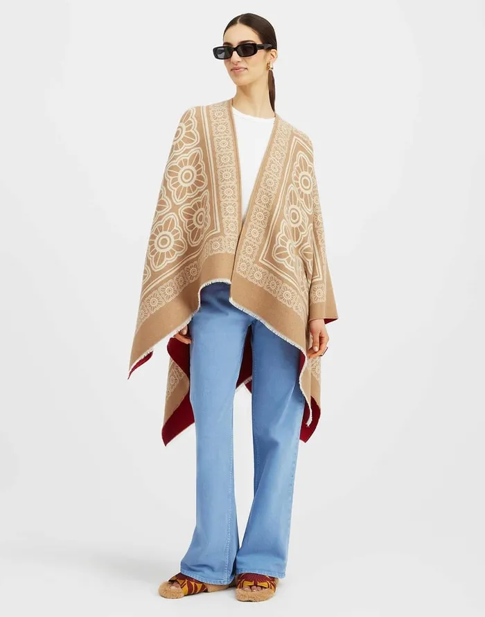La Doublej Poncho Mix Tiles Camel In Wool Women Outerwear