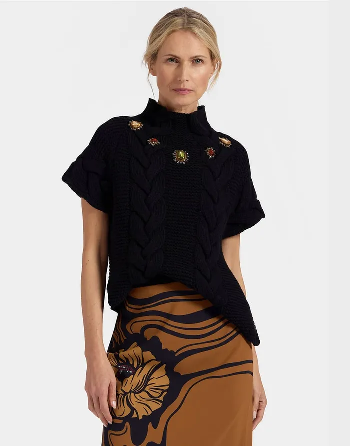 La Doublej Portrait Top Solid Black In Chunky Wool Women Knitwear