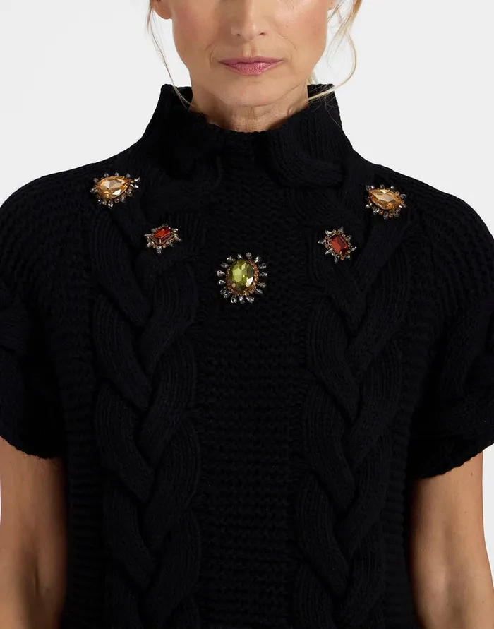 La Doublej Portrait Top Solid Black In Chunky Wool Women Knitwear