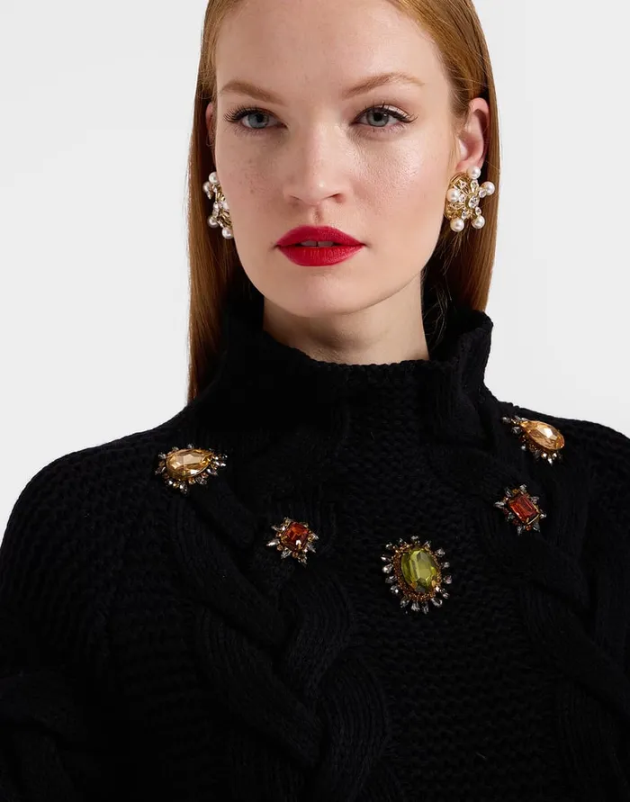La Doublej Portrait Top Solid Black In Chunky Wool Women Knitwear