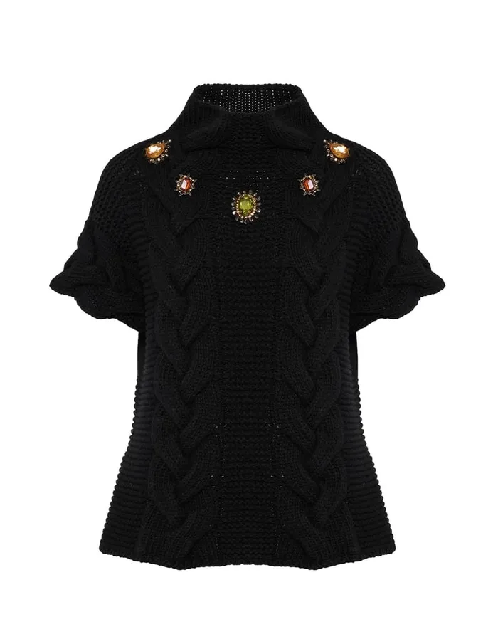 La Doublej Portrait Top Solid Black In Chunky Wool Women Knitwear