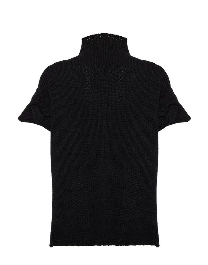 La Doublej Portrait Top Solid Black In Chunky Wool Women Knitwear