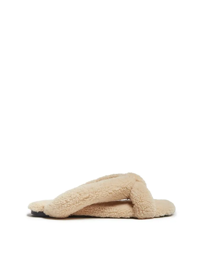 La Doublej Precious Slides Solid Light Green In Fake Fur Women Shoes