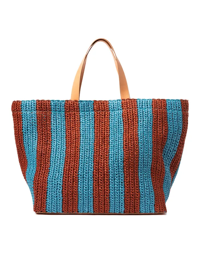 La Doublej Riviera Tote Bicolore Turchese In Raffia Crochet Women Bags and Pochettes