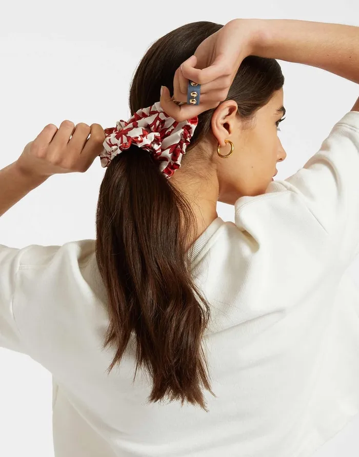 La Doublej Scrunchie Dragonflower Mini Red In Silk Twill Women Hair Accessories La Doublej Scrunchie Dragonflower Mini Red In Silk Twill Women Hair Accessories