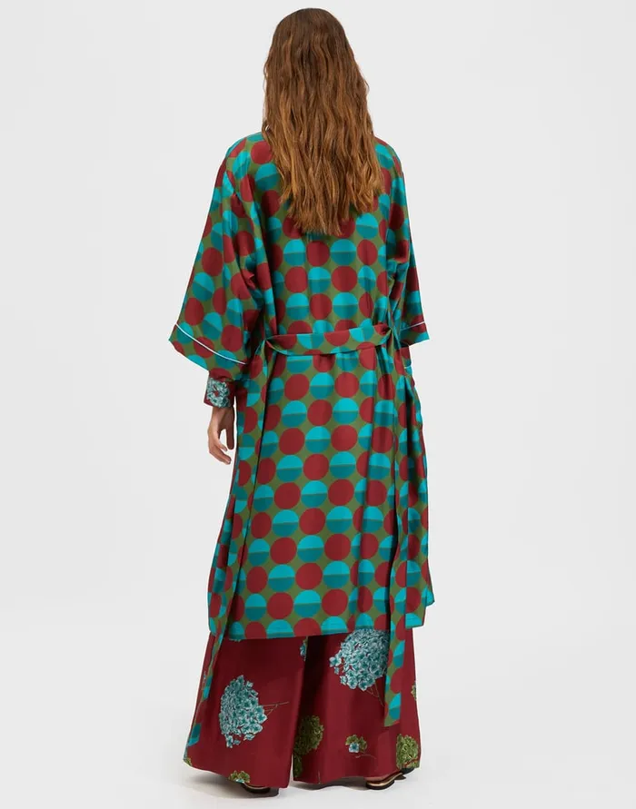 La Doublej Silk Robe Sfere Grandi Verde In Twill Silk Women Loungewear