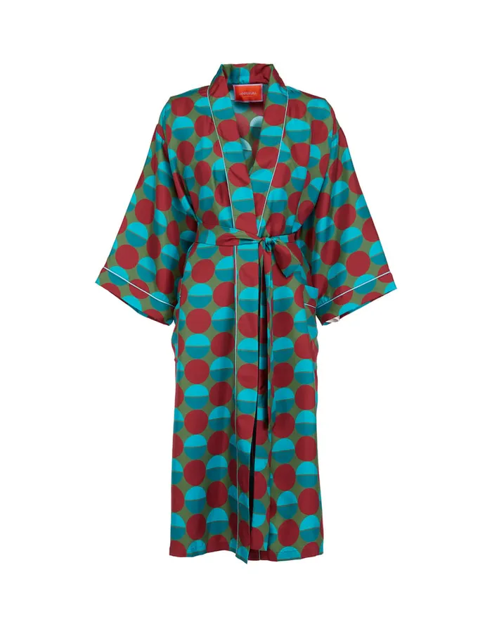 La Doublej Silk Robe Sfere Grandi Verde In Twill Silk Women Loungewear