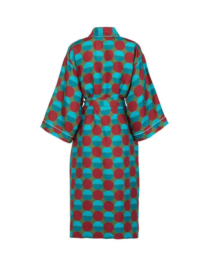 La Doublej Silk Robe Sfere Grandi Verde In Twill Silk Women Loungewear