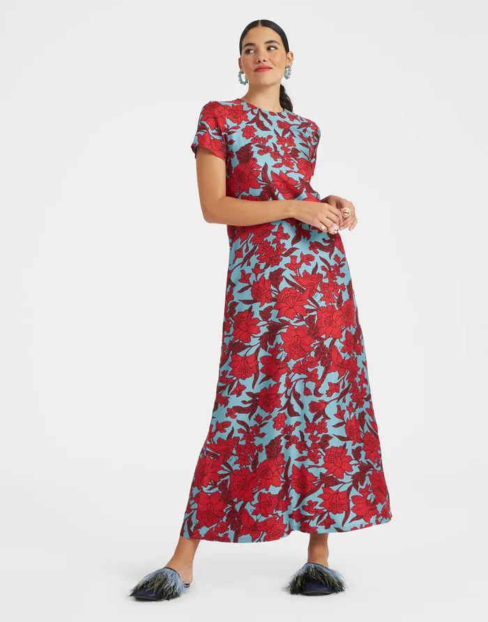 La Doublej Swing Dress Lilium Turchese In Silk Twill Women Dresses