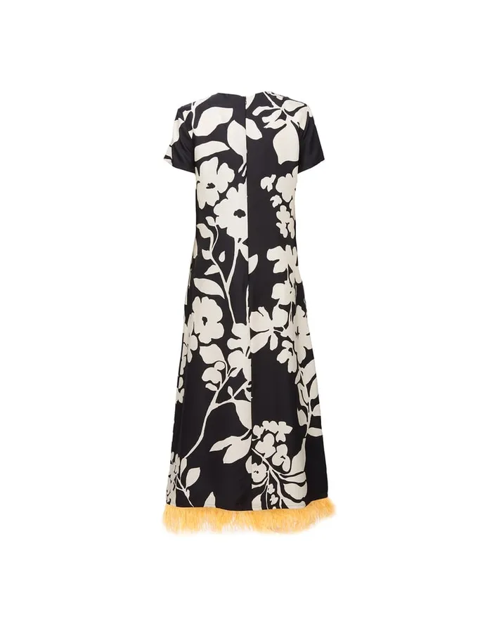 La Doublej Swing Dress With Feathers Winter Jasmine In Twill Silk Women Dresses