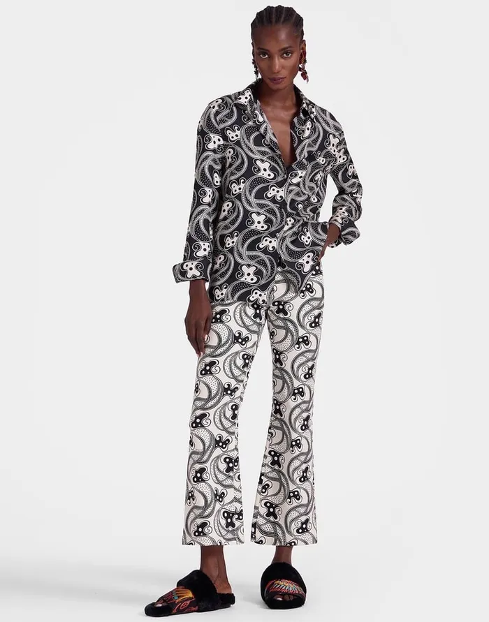 La Doublej The Cropped Flare Jean Aperol Black and White In Cotton Drill Women Denim La Doublej The Cropped Flare Jean Aperol Black and White In Cotton Drill Women Denim