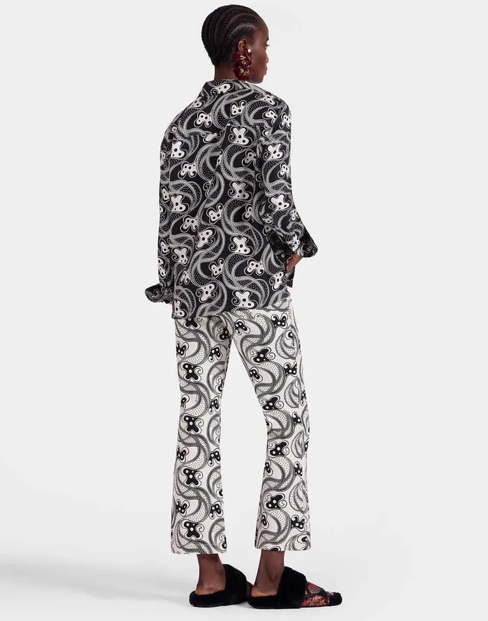La Doublej The Cropped Flare Jean Aperol Black and White In Cotton Drill Women Denim
