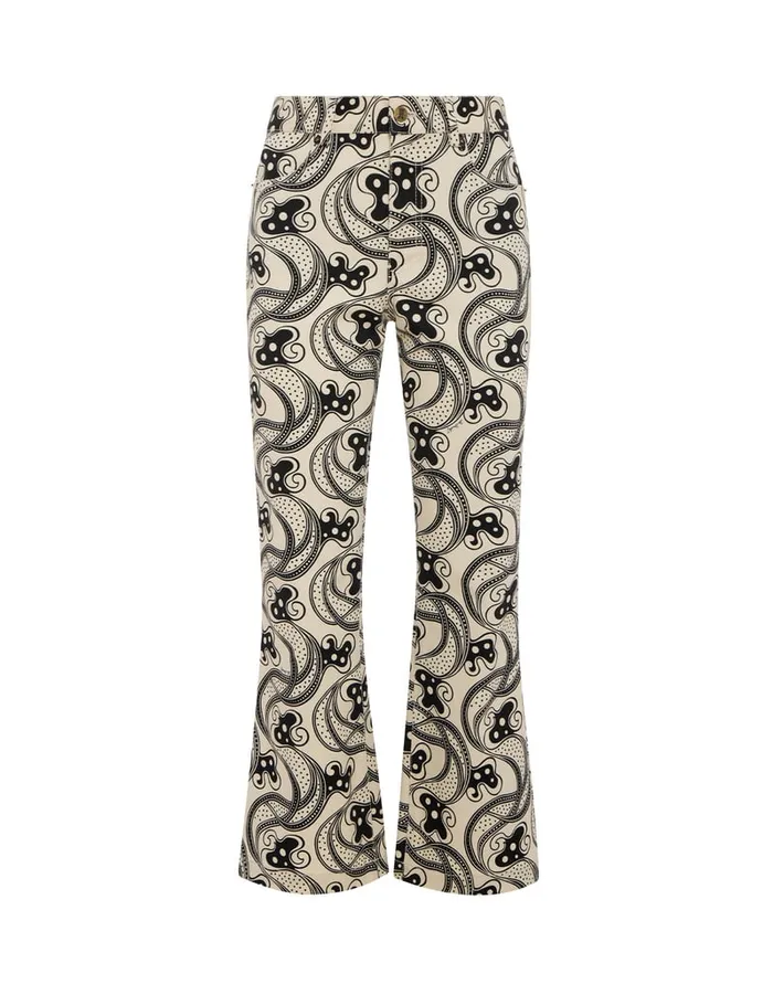 La Doublej The Cropped Flare Jean Aperol Black and White In Cotton Drill Women Denim