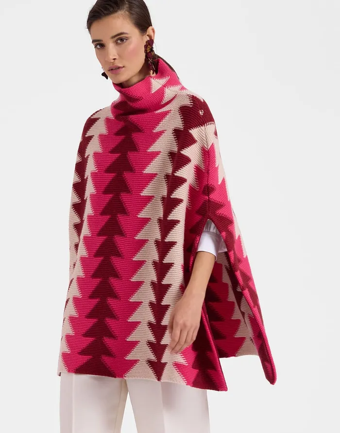 La Doublej Trine Cape Bordeaux In Wool Intarsia Women Knitwear