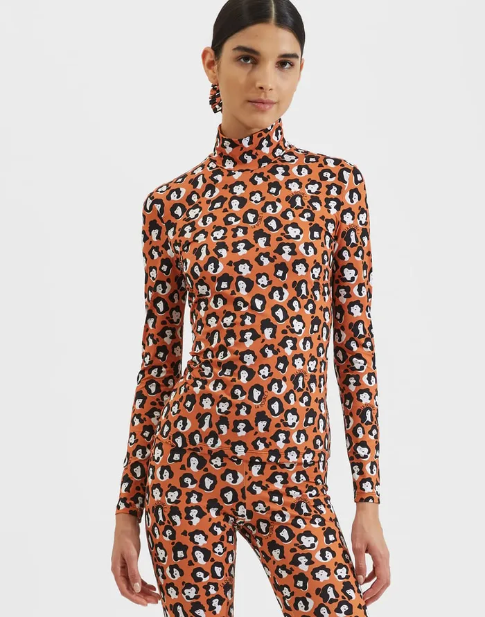 La Doublej Turtleneck Lady Leopard In Skinny Jersey Women Loungewear