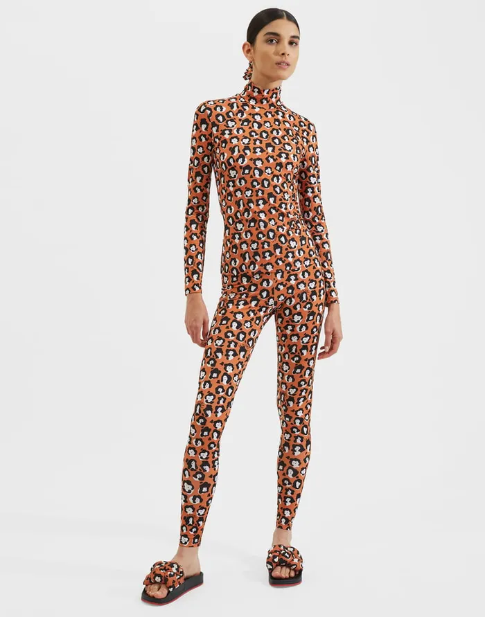 La Doublej Turtleneck Lady Leopard In Skinny Jersey Women Loungewear