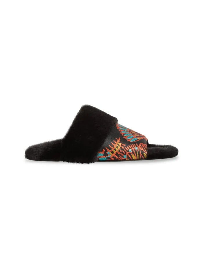 La Doublej Winter Slides Sicomore Black In Jacquard Women Shoes