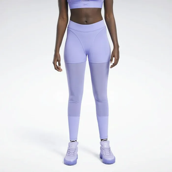 Leggings and Tights Womens Reebok Cardi B Mesh HighRise Leggings Hyper Purple