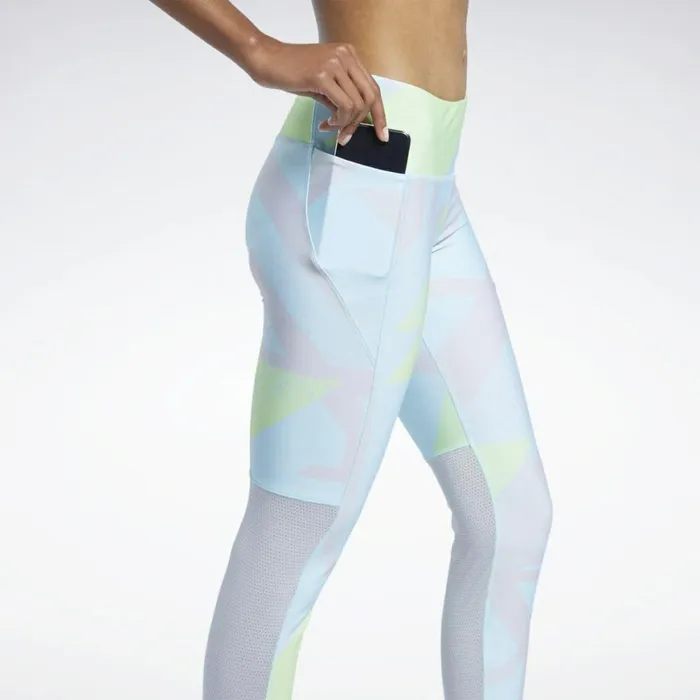Leggings and Tights Womens Reebok Run Essentials Allover Print Leggings Digital Glow