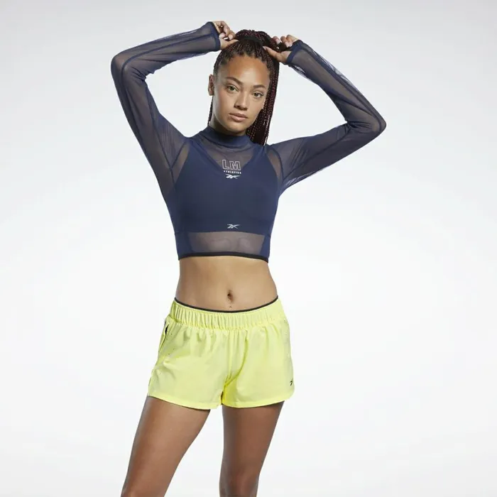 Les Mills Womens Reebok Les Mills Mesh Long Sleeve Crop Top Vector Navy
