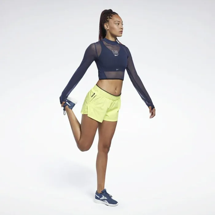 Les Mills Womens Reebok Les Mills Mesh Long Sleeve Crop Top Vector Navy