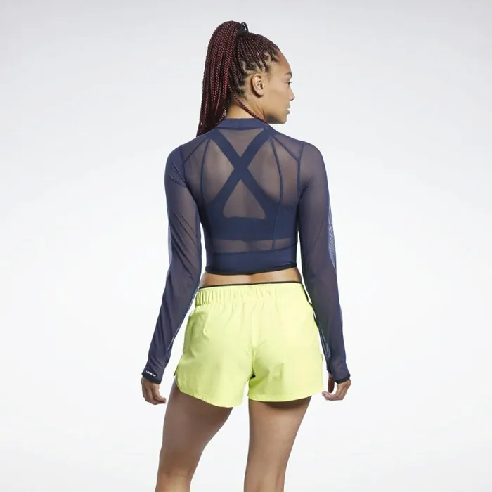 Les Mills Womens Reebok Les Mills Mesh Long Sleeve Crop Top Vector Navy