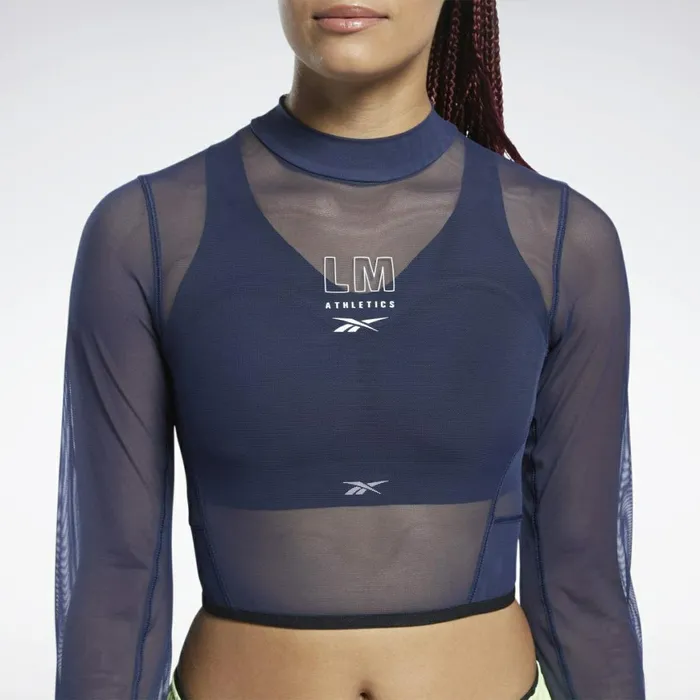 Les Mills Womens Reebok Les Mills Mesh Long Sleeve Crop Top Vector Navy