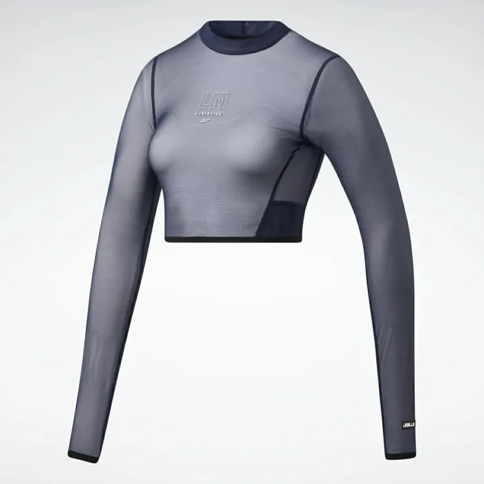 Les Mills Womens Reebok Les Mills Mesh Long Sleeve Crop Top Vector Navy