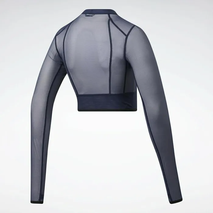 Les Mills Womens Reebok Les Mills Mesh Long Sleeve Crop Top Vector Navy