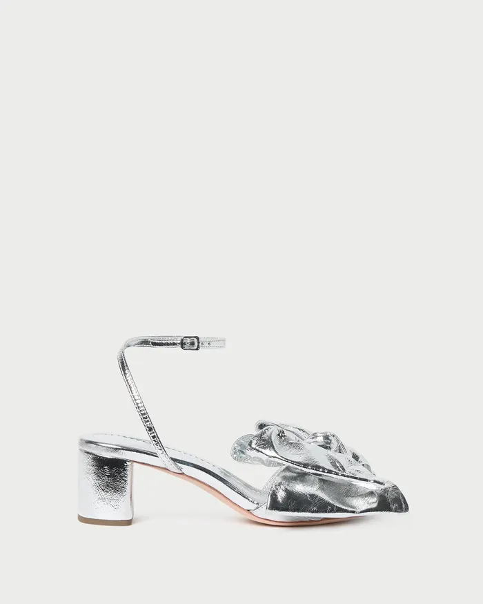 Loeffler Randall Carmen Silver Leather Bow Sandal Women Heeled Sandals Loeffler Randall Carmen Silver Leather Bow Sandal Women Heeled Sandals