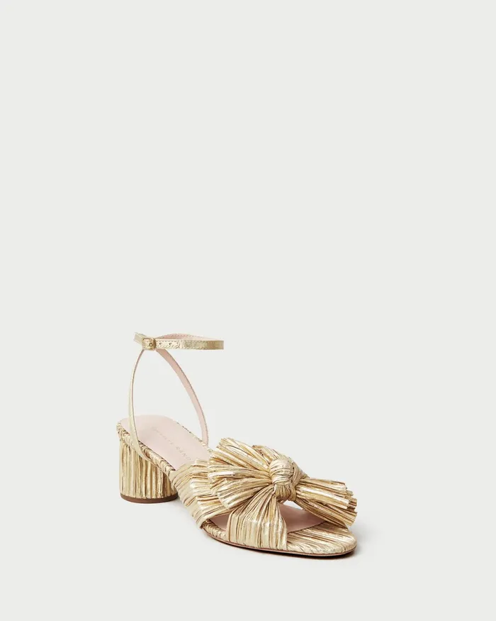 Loeffler Randall Dahlia Bow Mule Gold Women Heeled Sandals