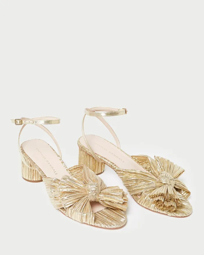 Loeffler Randall Dahlia Bow Mule Gold Women Heeled Sandals Loeffler Randall Dahlia Bow Mule Gold Women Heeled Sandals