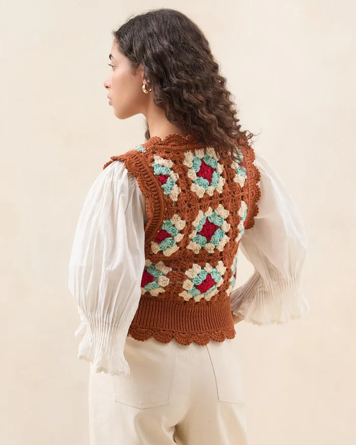 Loeffler Randall Eddie BrownCream Floral Vest I Tops I Apparel Women Tops