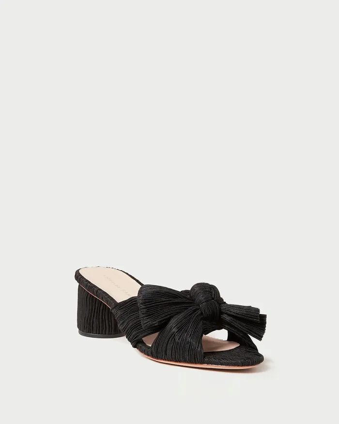 Loeffler Randall Emilia Black Pleated Bow Heel Women Heeled Sandals
