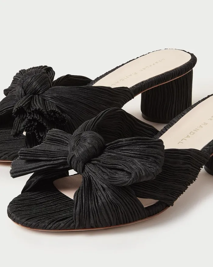 Loeffler Randall Emilia Black Pleated Bow Heel Women Heeled Sandals Loeffler Randall Emilia Black Pleated Bow Heel Women Heeled Sandals