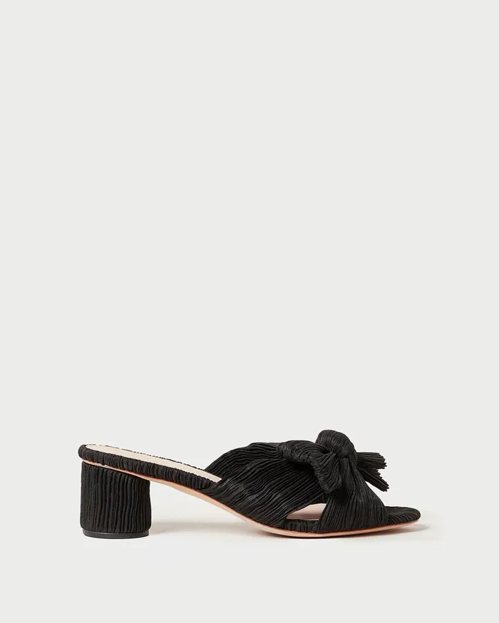 Loeffler Randall Emilia Black Pleated Bow Heel Women Heeled Sandals Loeffler Randall Emilia Black Pleated Bow Heel Women Heeled Sandals