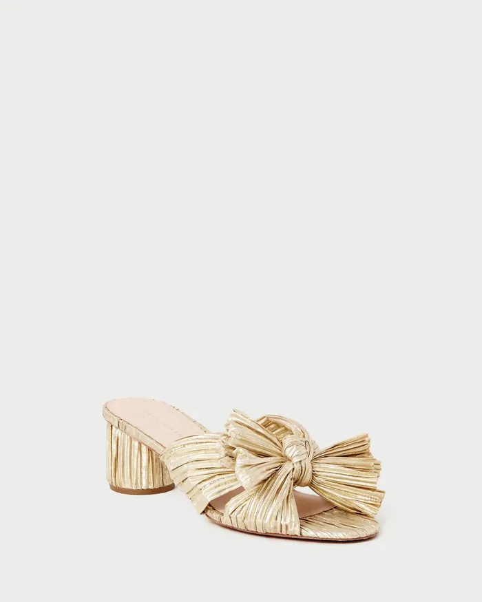 Loeffler Randall Emilia Gold Bow Heel Women Heeled Sandals