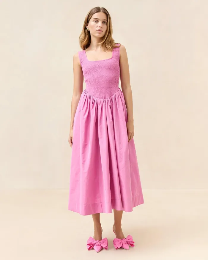 Loeffler Randall Estelle Pink Smocked Dress Women Dresses