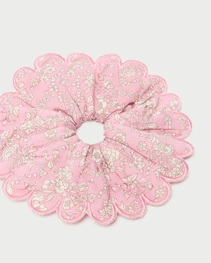 Loeffler Randall Frankie Pink Floral Scallop Scrunchie I Hair Accessories I Accessory Women Accessories