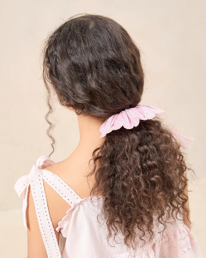 Loeffler Randall Frankie Pink Floral Scallop Scrunchie I Hair Accessories I Accessory Women Accessories