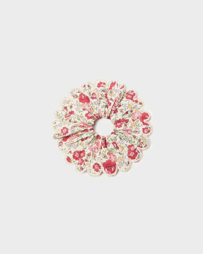 Loeffler Randall Frankie Pink Floral Scallop Scrunchie I Hair Accessories I Accessory Women Accessories