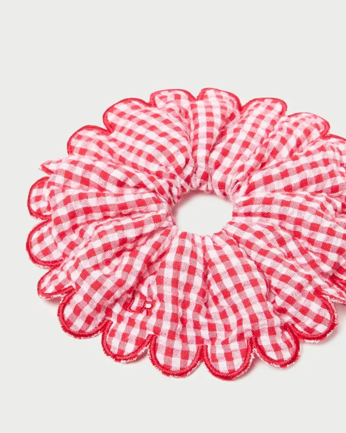 Loeffler Randall Frankie Red Gingham Scallop Scrunchie I Hair Accessories I Accessory Women Accessories