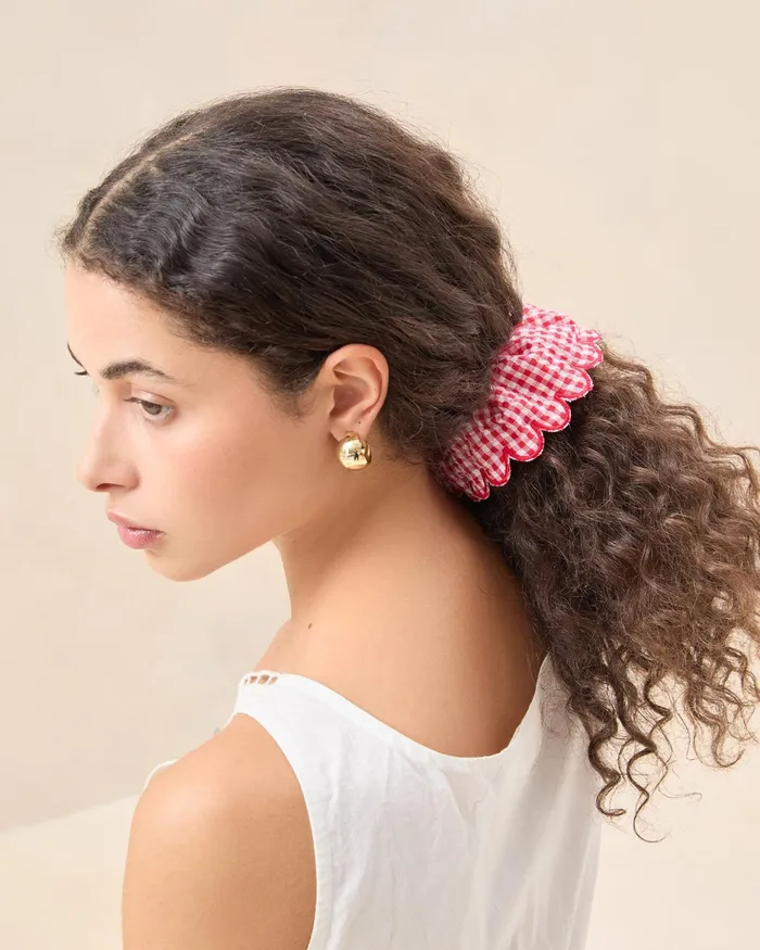 Loeffler Randall Frankie Red Gingham Scallop Scrunchie I Hair Accessories I Accessory Women Accessories