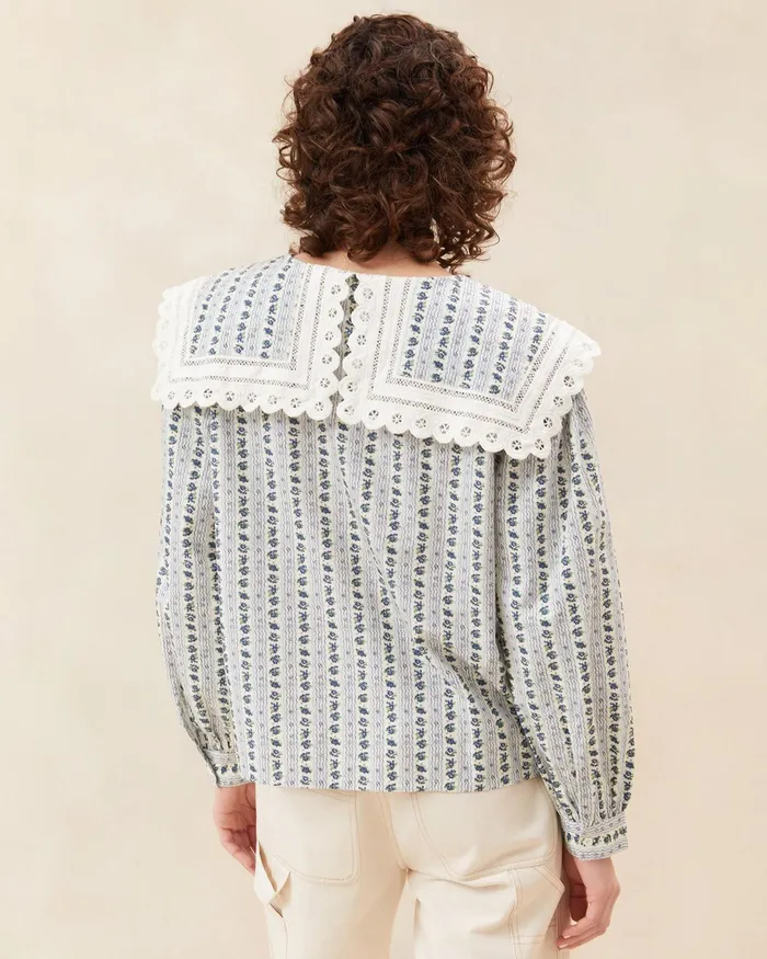 Loeffler Randall Ken Blue Floral Collared Blouse L Tops L Apparel Women Tops Loeffler Randall Ken Blue Floral Collared Blouse L Tops L Apparel Women Tops