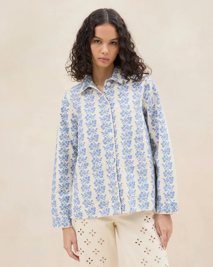 Loeffler Randall Kennedy CreamBlue Printed Jacket L Outerwear L Apparel Women Outerwear Loeffler Randall Kennedy CreamBlue Printed Jacket L Outerwear L Apparel Women Outerwear