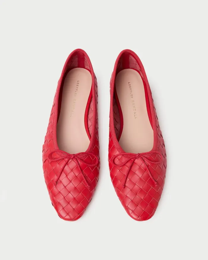 Loeffler Randall Landry Red Woven Ballet Flat Women Flats and Loafers